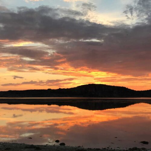 Solnedgång över Stigfjorden sedd från Apelgården 81 på Mjörn, Tjörn